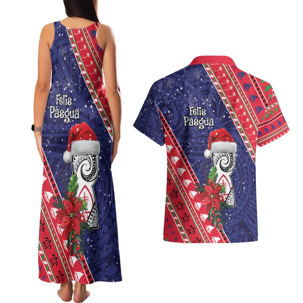 Guam Christmas Couples Matching Tank Maxi Dress and Hawaiian Shirt Felis Nabidat Guaman Seal With Poinsettia LT05 - Polynesian Pride