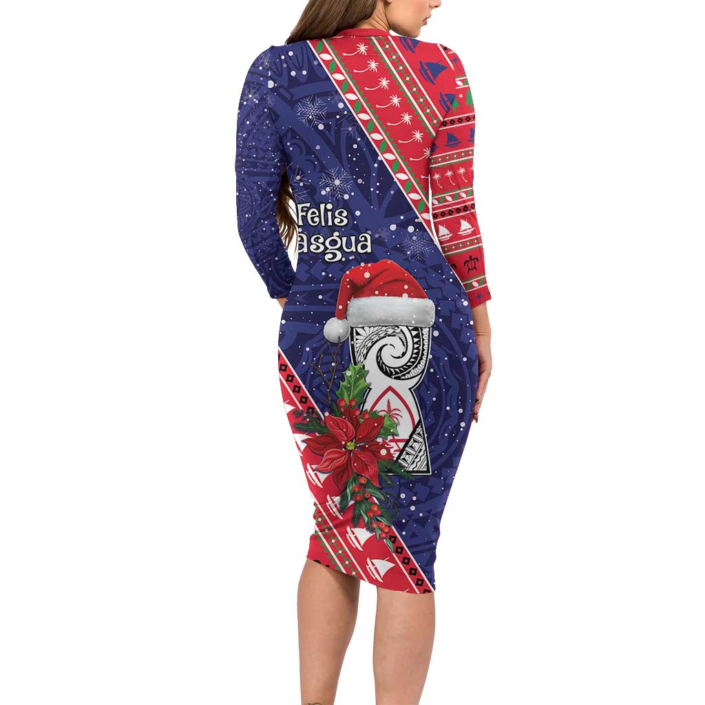 Guam Christmas Family Matching Long Sleeve Bodycon Dress and Hawaiian Shirt Felis Nabidat Guaman Seal With Poinsettia LT05 - Polynesian Pride