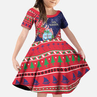 Guam Christmas Family Matching Mermaid Dress and Hawaiian Shirt Felis Nabidat Guaman Seal With Poinsettia LT05 Daughter's Dress Blue - Polynesian Pride