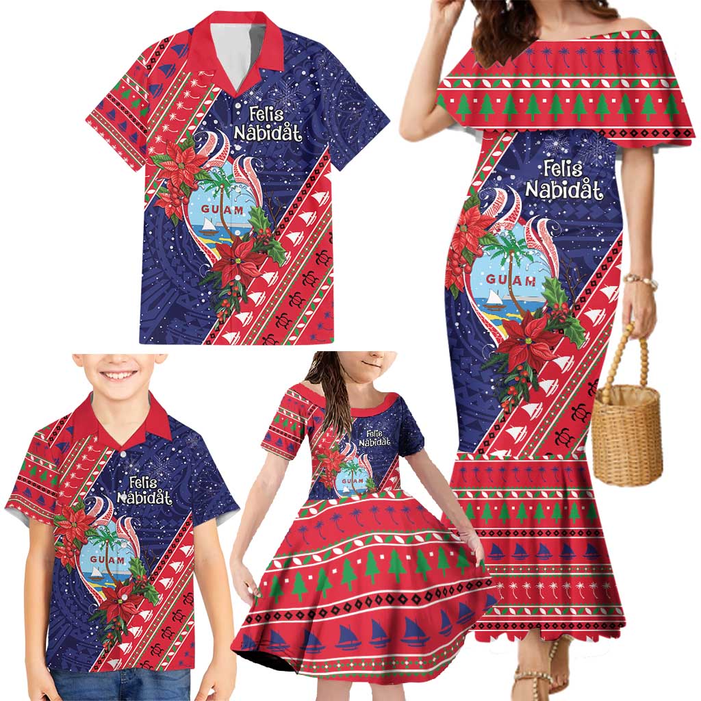 Guam Christmas Family Matching Mermaid Dress and Hawaiian Shirt Felis Nabidat Guaman Seal With Poinsettia LT05 - Polynesian Pride
