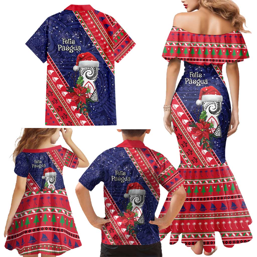 Guam Christmas Family Matching Mermaid Dress and Hawaiian Shirt Felis Nabidat Guaman Seal With Poinsettia LT05 - Polynesian Pride