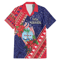 Guam Christmas Family Matching Mermaid Dress and Hawaiian Shirt Felis Nabidat Guaman Seal With Poinsettia LT05 Dad's Shirt - Short Sleeve Blue - Polynesian Pride