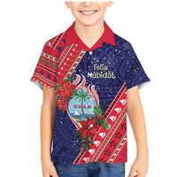 Guam Christmas Family Matching Mermaid Dress and Hawaiian Shirt Felis Nabidat Guaman Seal With Poinsettia LT05 Son's Shirt Blue - Polynesian Pride