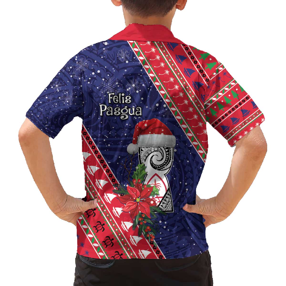 Guam Christmas Family Matching Off The Shoulder Long Sleeve Dress and Hawaiian Shirt Felis Nabidat Guaman Seal With Poinsettia LT05 - Polynesian Pride