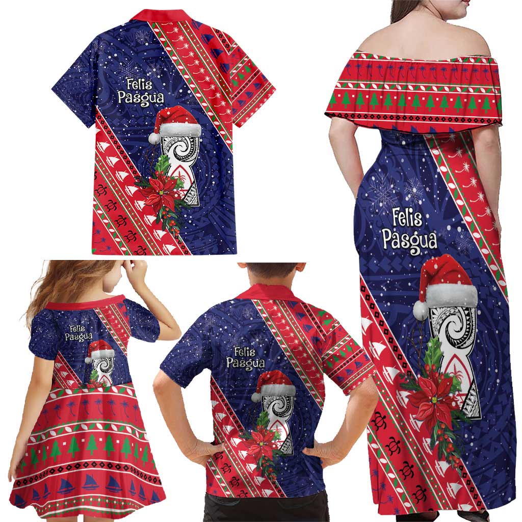 Guam Christmas Family Matching Off Shoulder Maxi Dress and Hawaiian Shirt Felis Nabidat Guaman Seal With Poinsettia LT05 - Polynesian Pride