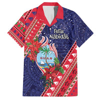 Guam Christmas Family Matching Off Shoulder Maxi Dress and Hawaiian Shirt Felis Nabidat Guaman Seal With Poinsettia LT05 Dad's Shirt - Short Sleeve Blue - Polynesian Pride