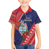 Guam Christmas Family Matching Off Shoulder Short Dress and Hawaiian Shirt Felis Nabidat Guaman Seal With Poinsettia LT05 Son's Shirt Blue - Polynesian Pride