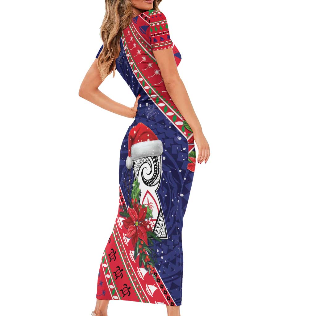 Guam Christmas Family Matching Short Sleeve Bodycon Dress and Hawaiian Shirt Felis Nabidat Guaman Seal With Poinsettia LT05 - Polynesian Pride