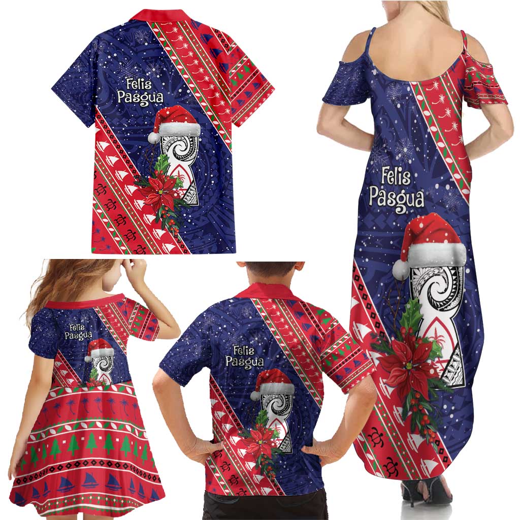 Guam Christmas Family Matching Summer Maxi Dress and Hawaiian Shirt Felis Nabidat Guaman Seal With Poinsettia LT05 - Polynesian Pride