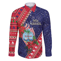 Guam Christmas Family Matching Summer Maxi Dress and Hawaiian Shirt Felis Nabidat Guaman Seal With Poinsettia LT05 Dad's Shirt - Long Sleeve Blue - Polynesian Pride