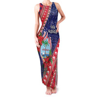 Guam Christmas Family Matching Tank Maxi Dress and Hawaiian Shirt Felis Nabidat Guaman Seal With Poinsettia LT05 Mom's Dress Blue - Polynesian Pride