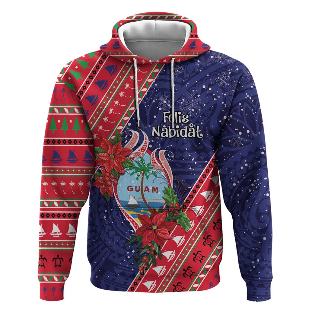 Guam Christmas Hoodie Felis Nabidat Guaman Seal With Poinsettia LT05 Pullover Hoodie Blue - Polynesian Pride