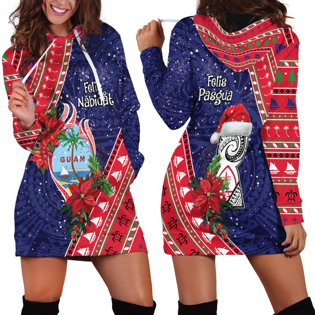 Guam Christmas Hoodie Dress Felis Nabidat Guaman Seal With Poinsettia LT05 - Polynesian Pride