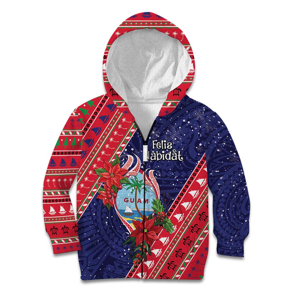 Guam Christmas Kid Hoodie Felis Nabidat Guaman Seal With Poinsettia LT05 Zip Hoodie Blue - Polynesian Pride