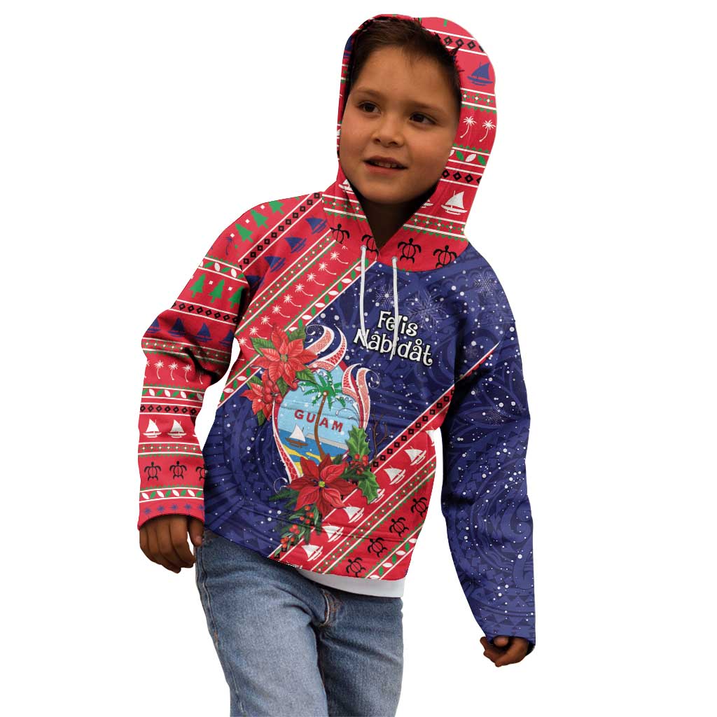 Guam Christmas Kid Hoodie Felis Nabidat Guaman Seal With Poinsettia LT05 - Polynesian Pride
