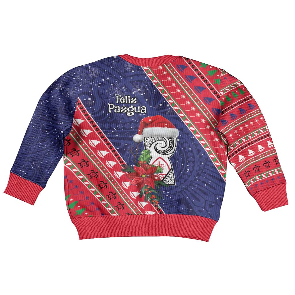 Guam Christmas Kid Ugly Christmas Sweater Felis Nabidat Guaman Seal With Poinsettia LT05 - Polynesian Pride