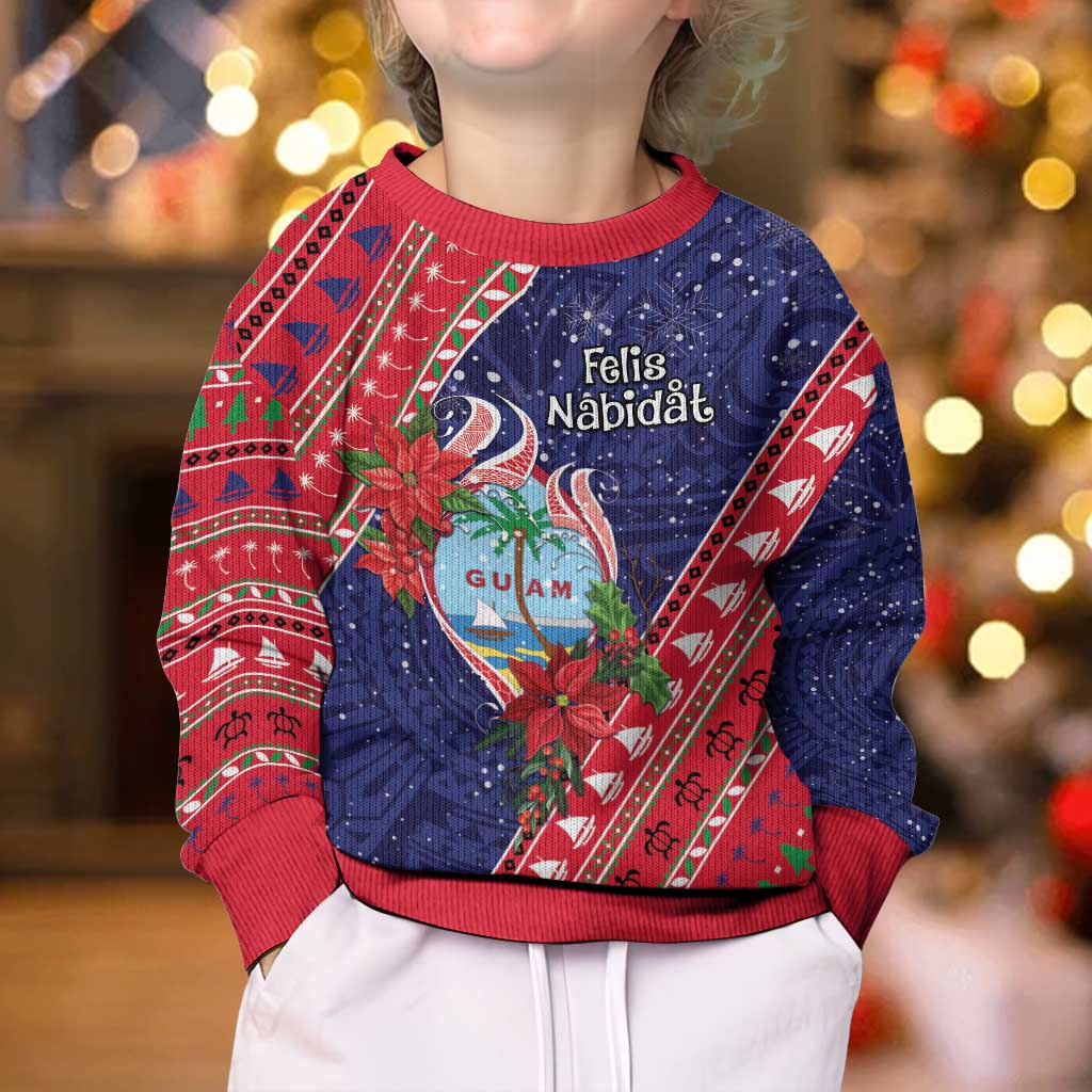 Guam Christmas Kid Ugly Christmas Sweater Felis Nabidat Guaman Seal With Poinsettia LT05 - Polynesian Pride