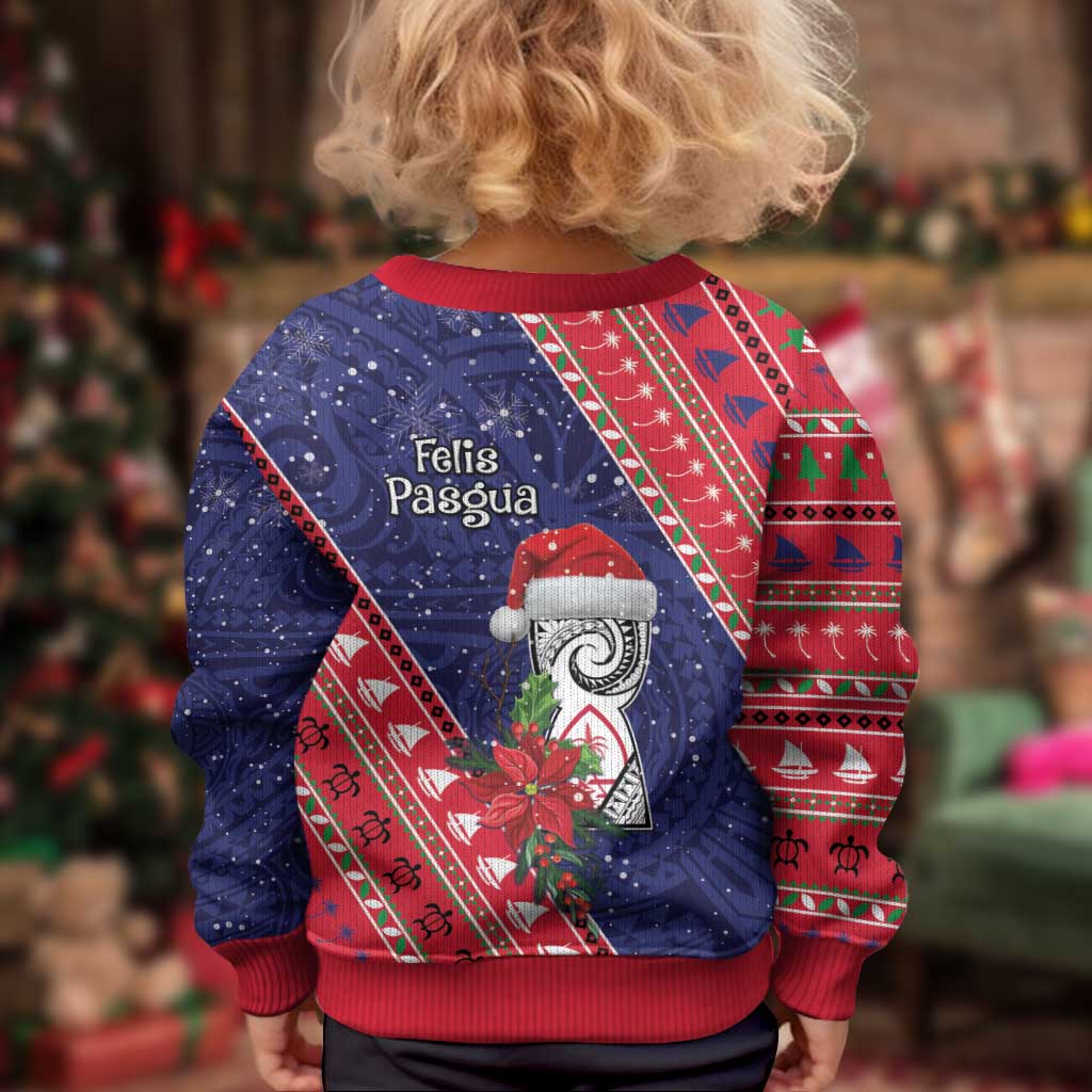 Guam Christmas Kid Ugly Christmas Sweater Felis Nabidat Guaman Seal With Poinsettia LT05 - Polynesian Pride