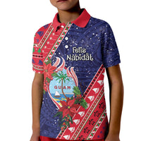 Guam Christmas Kid Polo Shirt Felis Nabidat Guaman Seal With Poinsettia LT05 Kid Blue - Polynesian Pride