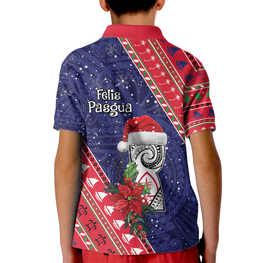 Guam Christmas Kid Polo Shirt Felis Nabidat Guaman Seal With Poinsettia LT05 - Polynesian Pride