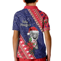 Guam Christmas Kid Polo Shirt Felis Nabidat Guaman Seal With Poinsettia LT05 - Polynesian Pride