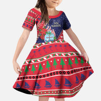 Guam Christmas Kid Short Sleeve Dress Felis Nabidat Guaman Seal With Poinsettia LT05 KID Blue - Polynesian Pride
