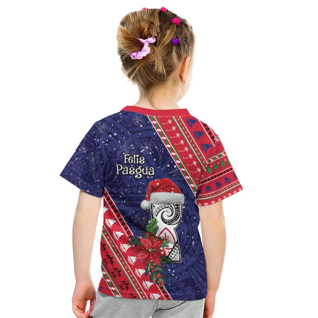 Guam Christmas Kid T Shirt Felis Nabidat Guaman Seal With Poinsettia LT05 - Polynesian Pride