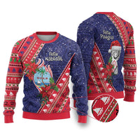 Guam Christmas Ugly Christmas Sweater Felis Nabidat Guaman Seal With Poinsettia LT05 Blue - Polynesian Pride