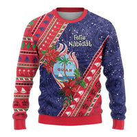 Guam Christmas Ugly Christmas Sweater Felis Nabidat Guaman Seal With Poinsettia LT05 - Polynesian Pride