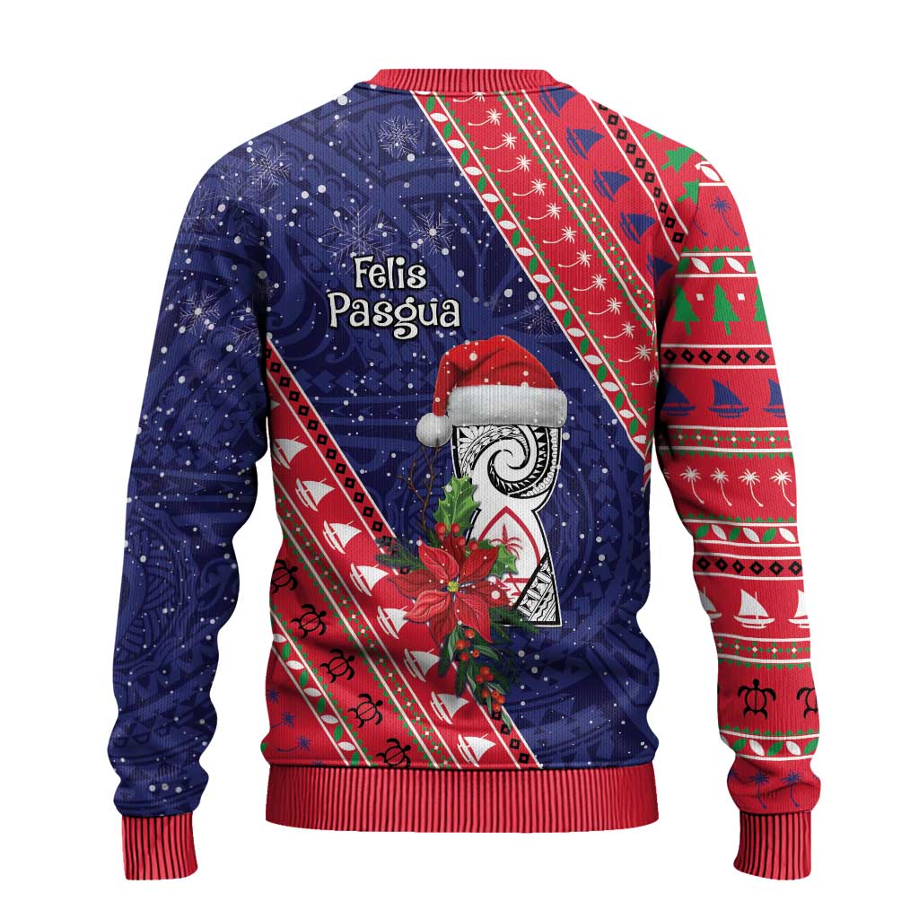 Guam Christmas Ugly Christmas Sweater Felis Nabidat Guaman Seal With Poinsettia LT05 - Polynesian Pride
