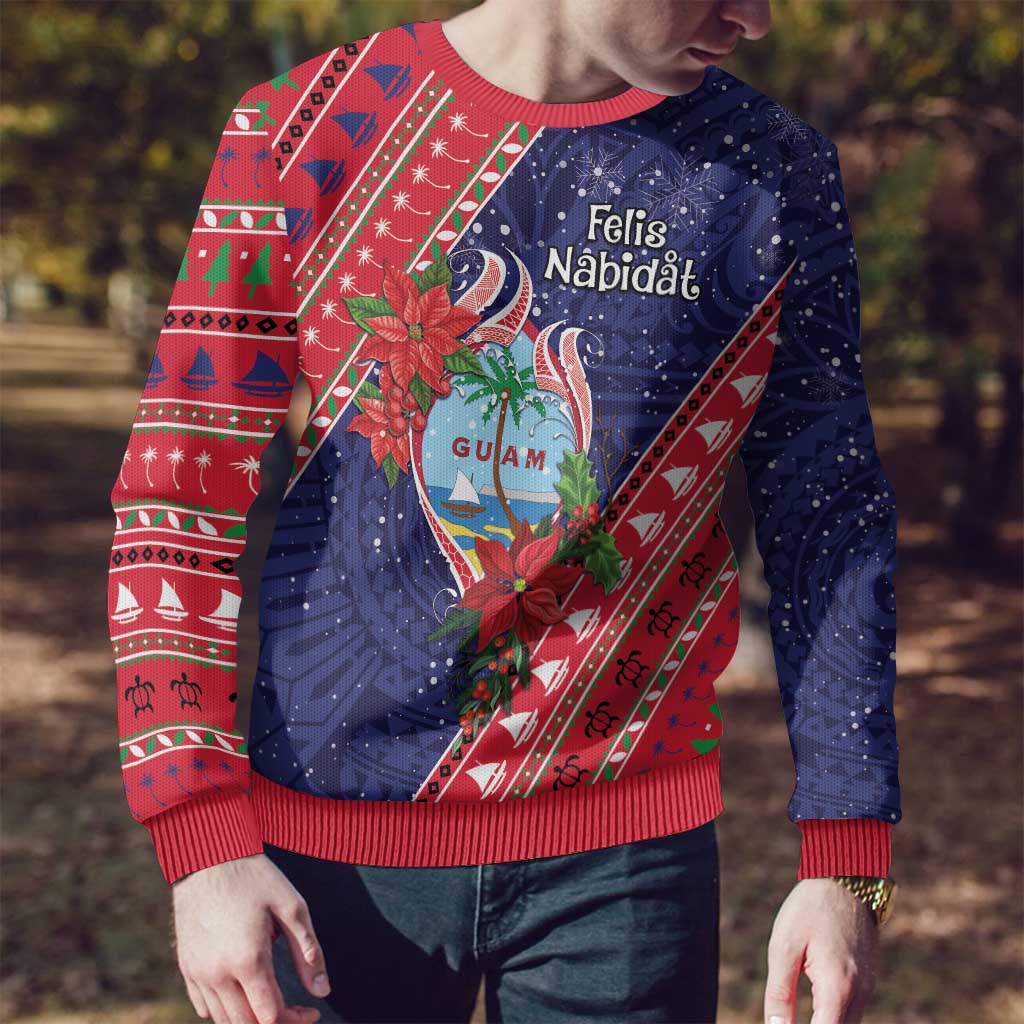 Guam Christmas Ugly Christmas Sweater Felis Nabidat Guaman Seal With Poinsettia LT05 - Polynesian Pride