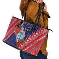 Guam Christmas Leather Tote Bag Felis Nabidat Guaman Seal With Poinsettia LT05 - Polynesian Pride