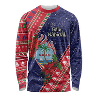 Guam Christmas Long Sleeve Shirt Felis Nabidat Guaman Seal With Poinsettia LT05 Unisex Blue - Polynesian Pride