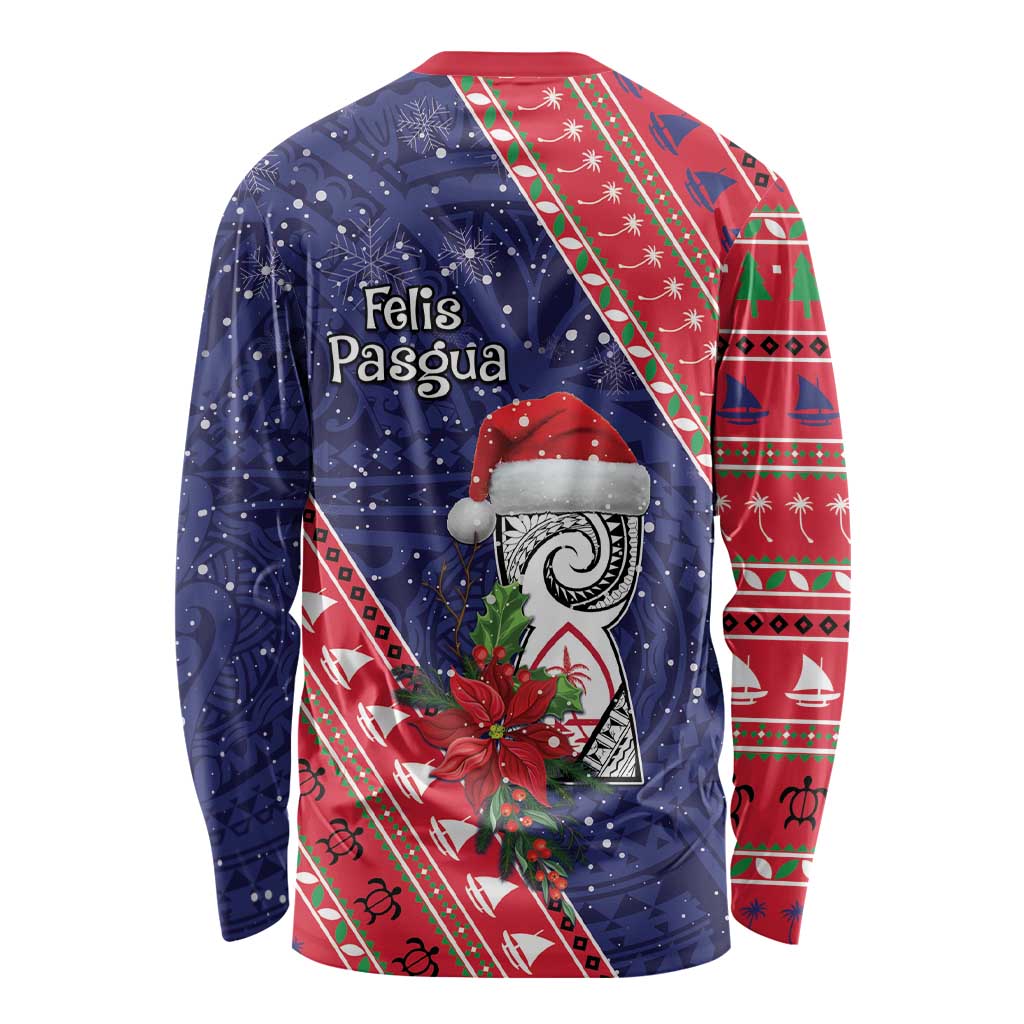 Guam Christmas Long Sleeve Shirt Felis Nabidat Guaman Seal With Poinsettia LT05 - Polynesian Pride