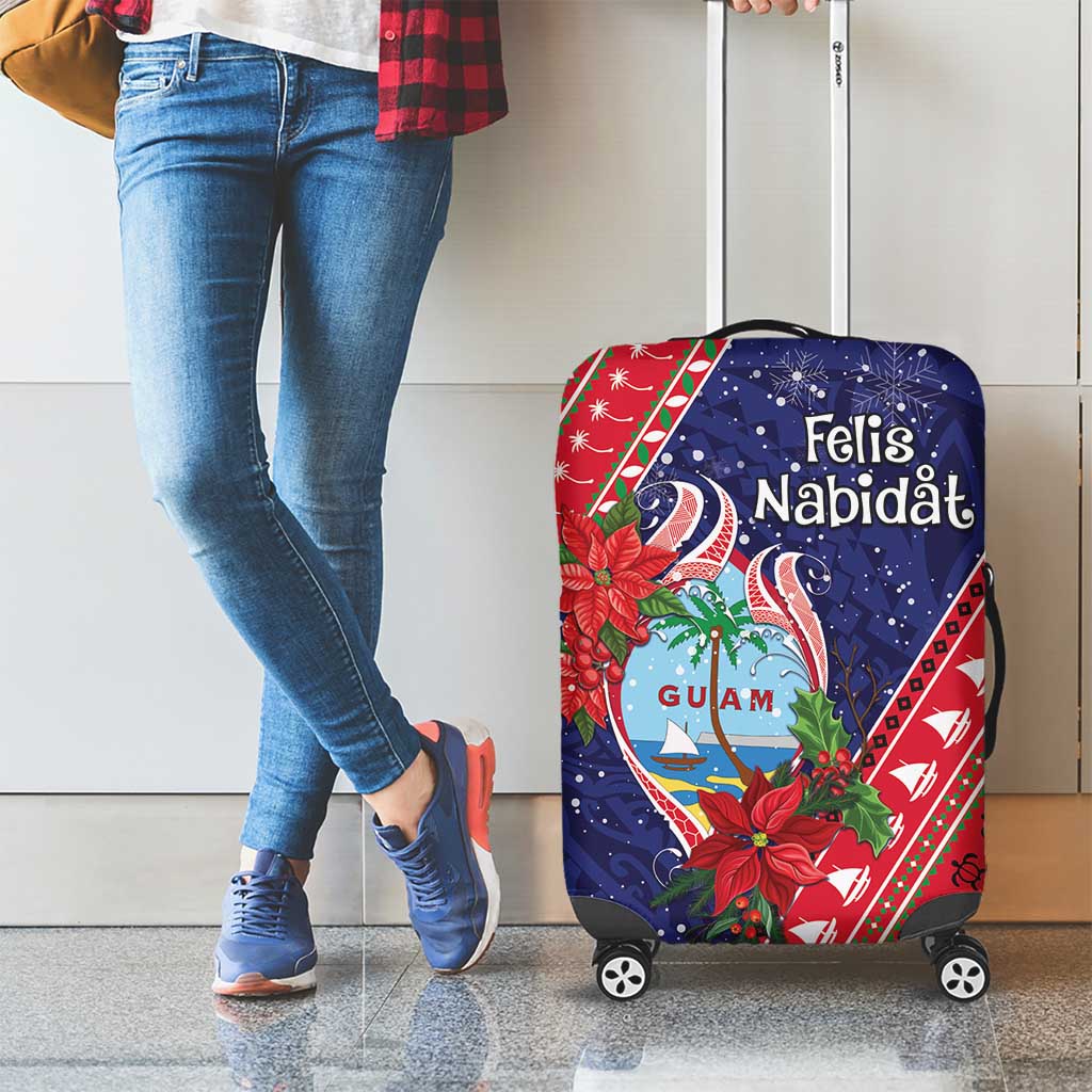 Guam Christmas Luggage Cover Felis Nabidat Guaman Seal With Poinsettia LT05 - Polynesian Pride