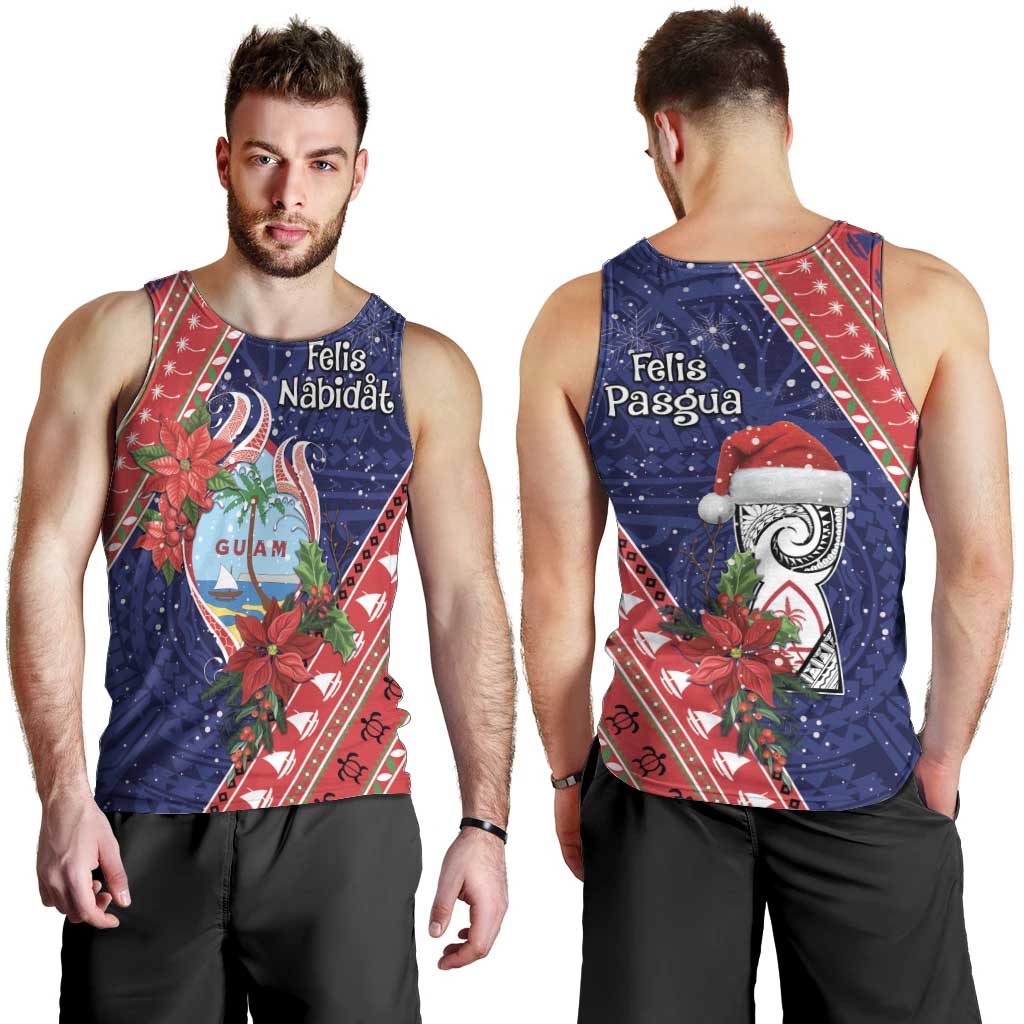 Guam Christmas Men Tank Top Felis Nabidat Guaman Seal With Poinsettia LT05 - Polynesian Pride