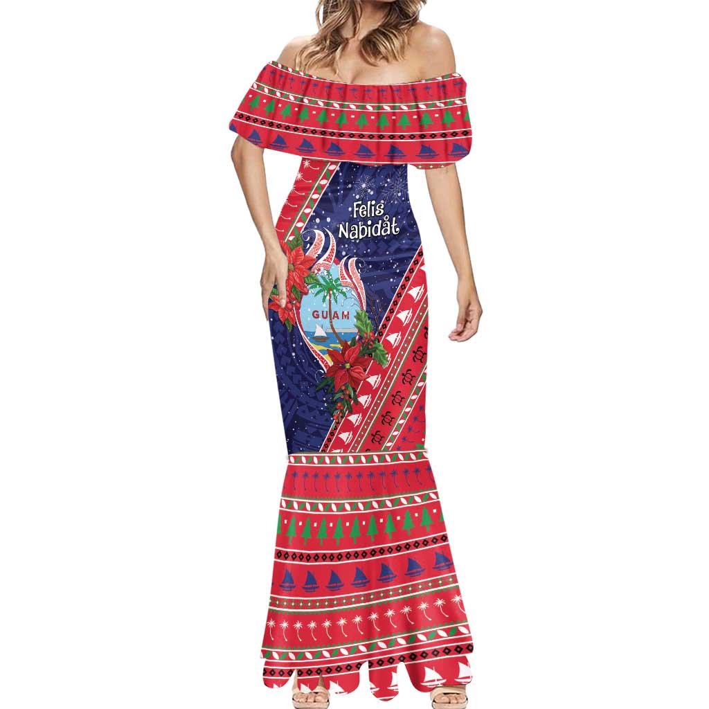 Guam Christmas Mermaid Dress Felis Nabidat Guaman Seal With Poinsettia LT05 - Polynesian Pride