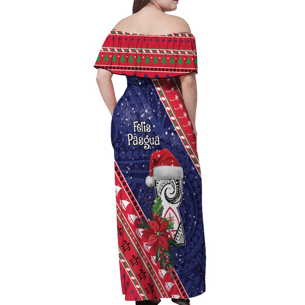 Guam Christmas Off Shoulder Maxi Dress Felis Nabidat Guaman Seal With Poinsettia LT05 - Polynesian Pride