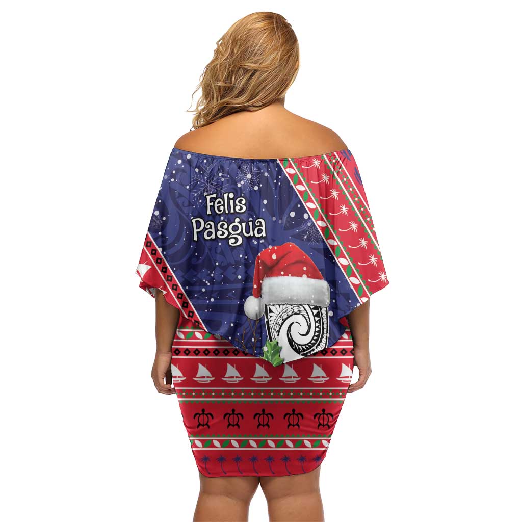 Guam Christmas Off Shoulder Short Dress Felis Nabidat Guaman Seal With Poinsettia LT05 - Polynesian Pride