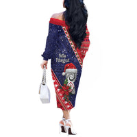Guam Christmas Off The Shoulder Long Sleeve Dress Felis Nabidat Guaman Seal With Poinsettia LT05 - Polynesian Pride