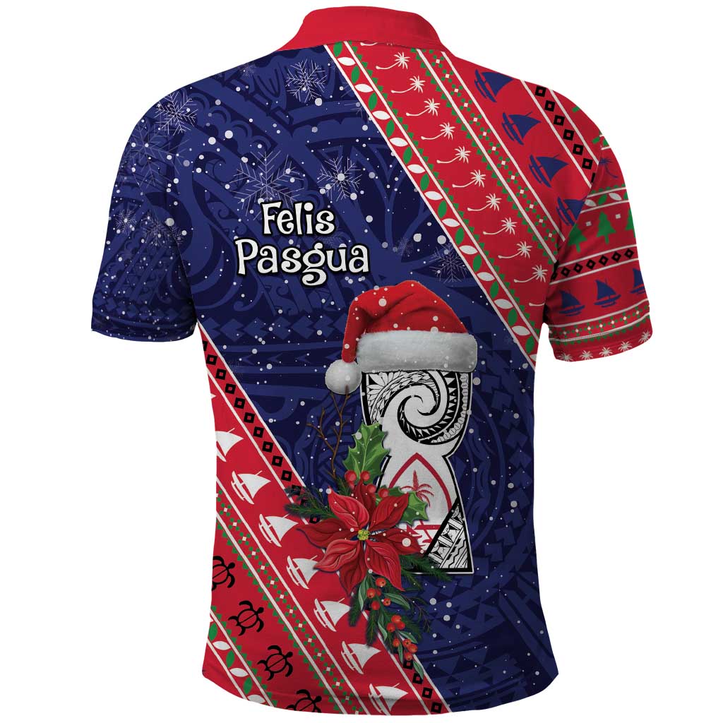 Guam Christmas Polo Shirt Felis Nabidat Guaman Seal With Poinsettia LT05 - Polynesian Pride