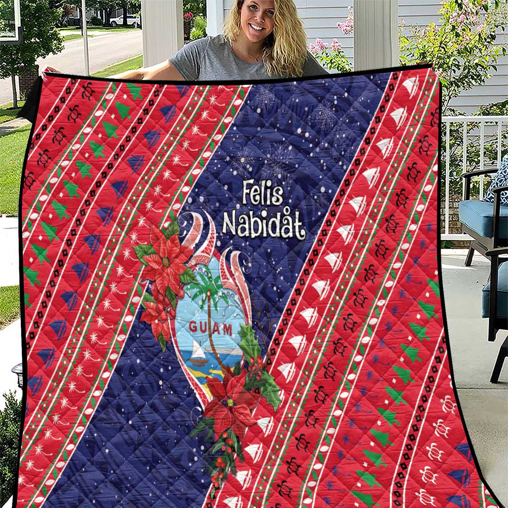 Guam Christmas Quilt Felis Nabidat Guaman Seal With Poinsettia LT05 Blue - Polynesian Pride