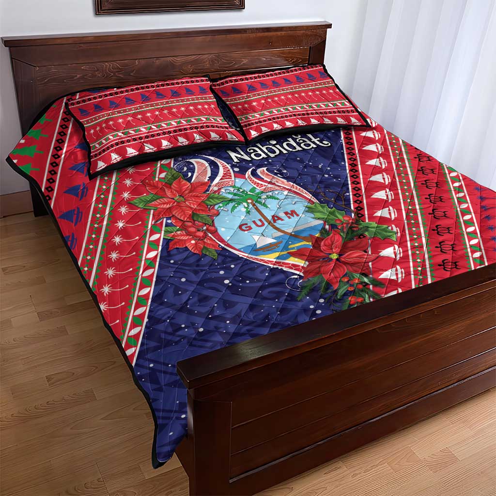Guam Christmas Quilt Bed Set Felis Nabidat Guaman Seal With Poinsettia LT05 - Polynesian Pride