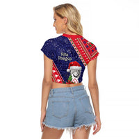 Guam Christmas Raglan Cropped T Shirt Felis Nabidat Guaman Seal With Poinsettia LT05 - Polynesian Pride