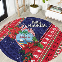 Guam Christmas Round Carpet Felis Nabidat Guaman Seal With Poinsettia LT05 Blue - Polynesian Pride