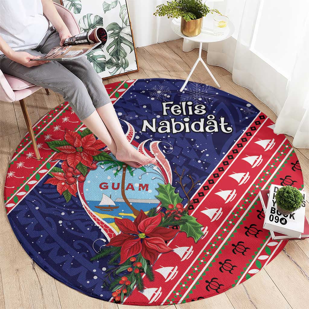 Guam Christmas Round Carpet Felis Nabidat Guaman Seal With Poinsettia LT05 - Polynesian Pride