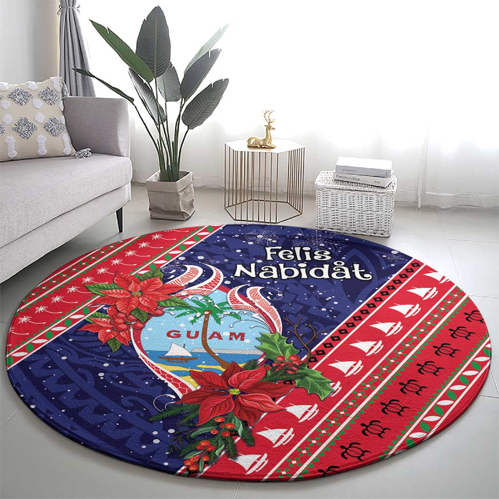 Guam Christmas Round Carpet Felis Nabidat Guaman Seal With Poinsettia LT05 - Polynesian Pride