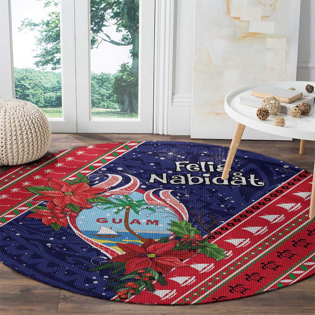 Guam Christmas Round Carpet Felis Nabidat Guaman Seal With Poinsettia LT05 - Polynesian Pride