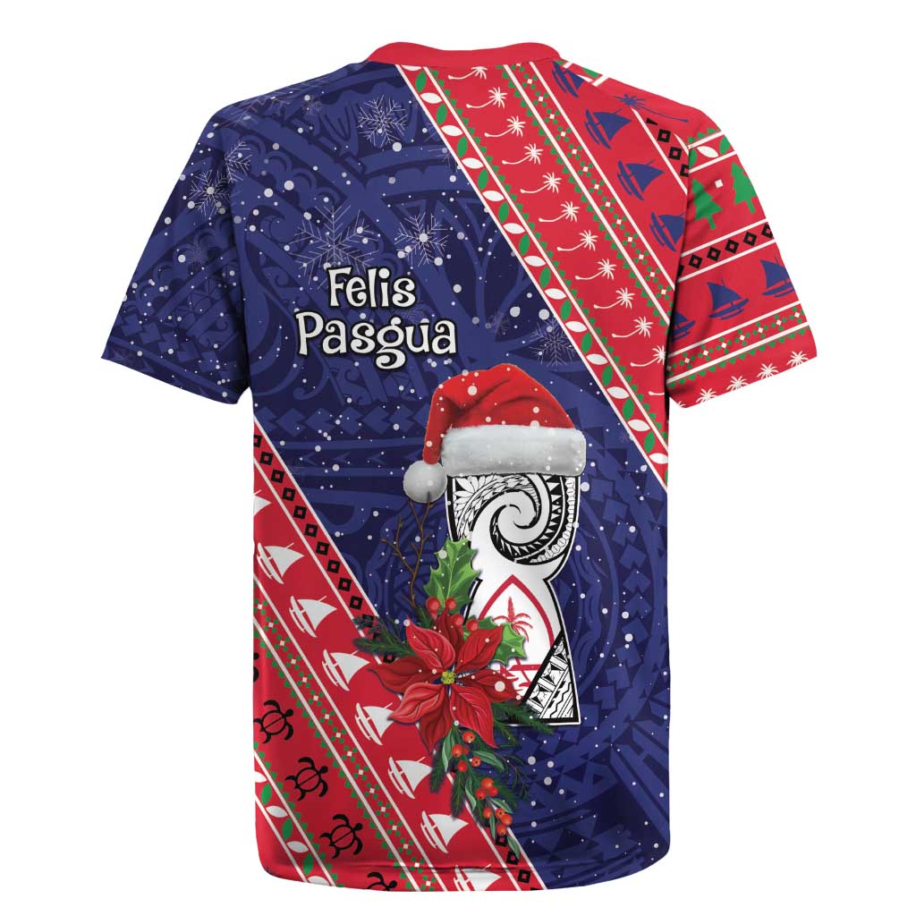Guam Christmas Rugby Jersey Felis Nabidat Guaman Seal With Poinsettia LT05 - Polynesian Pride