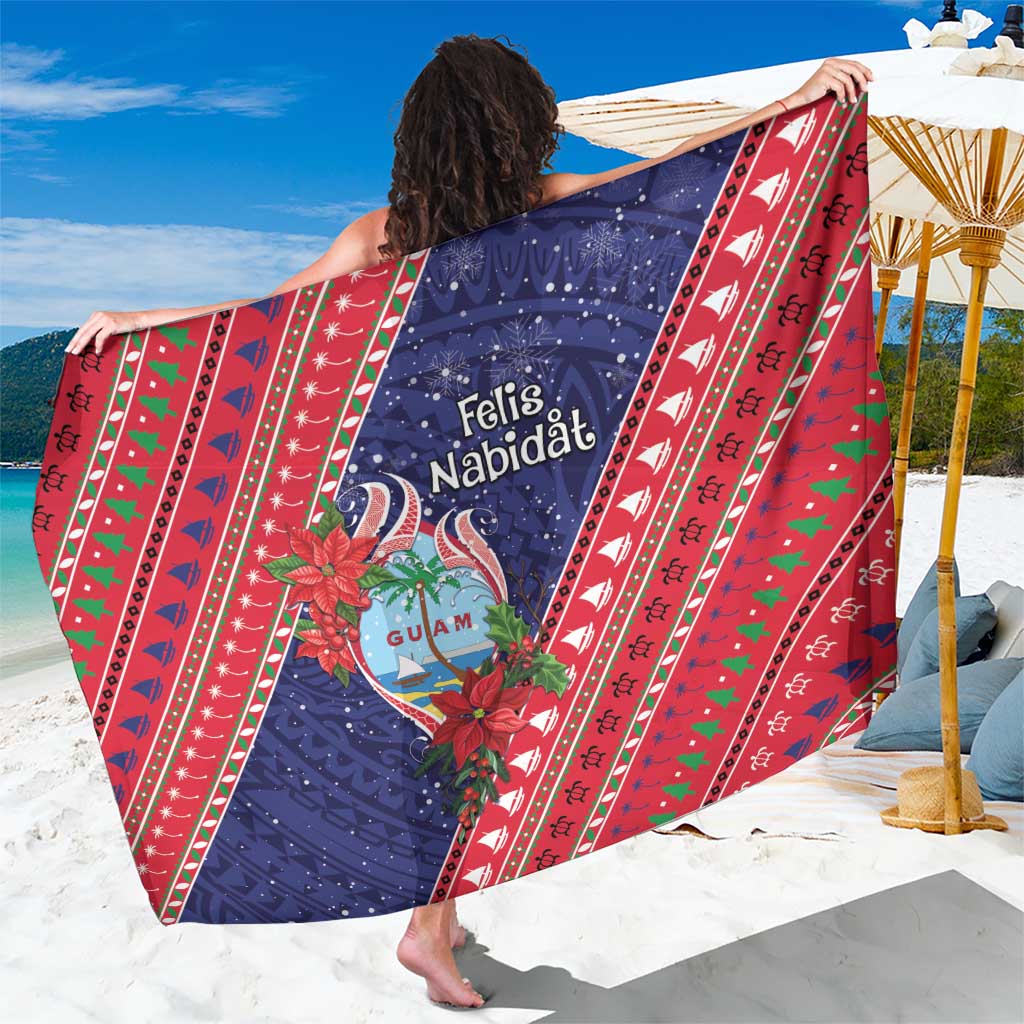 Guam Christmas Sarong Felis Nabidat Guaman Seal With Poinsettia LT05 One Size 44 x 66 inches Blue - Polynesian Pride